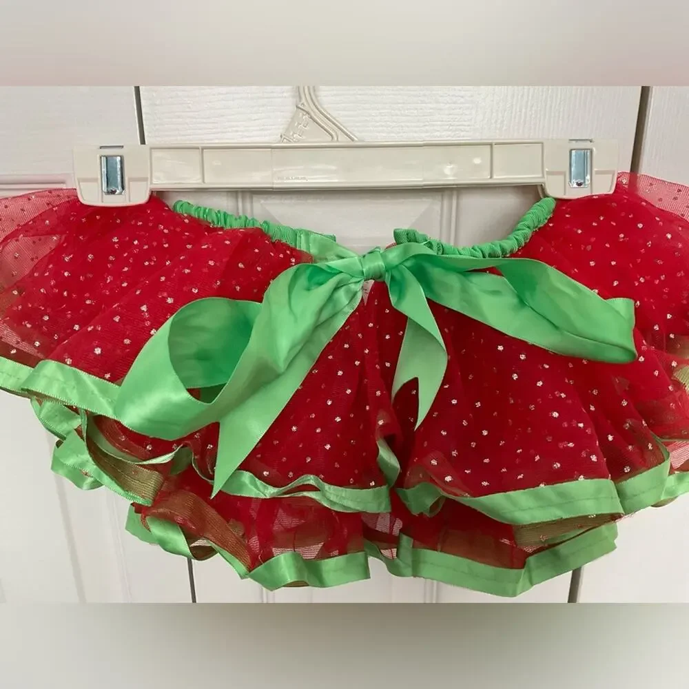 LITTLE WISHES CHRISTMAS RED GREEN SPARKLE RIBBON TIE BABY TUTU SZ 12M+